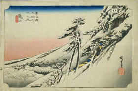 Hiroshige Tokaido matin clair hiver Kameyama